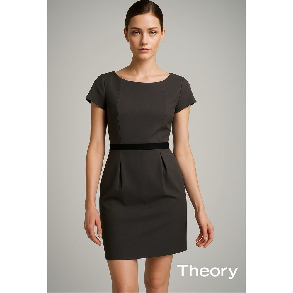 Theory JOENA Short Dress Size 12 Gray‎ Fit Flare A-Line Cap Sleeve 91075604 - Picture 13 of 15